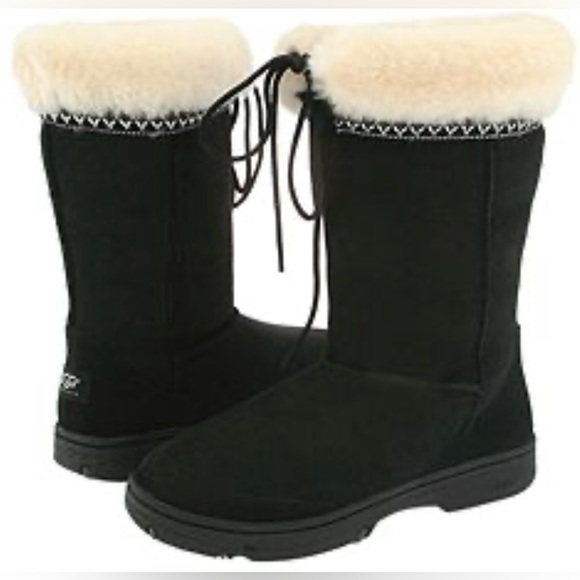 UGG Shoes - UGG Ultimate‎ Cuff Leather Shearling Winter Snow Boots Black Women Size 8